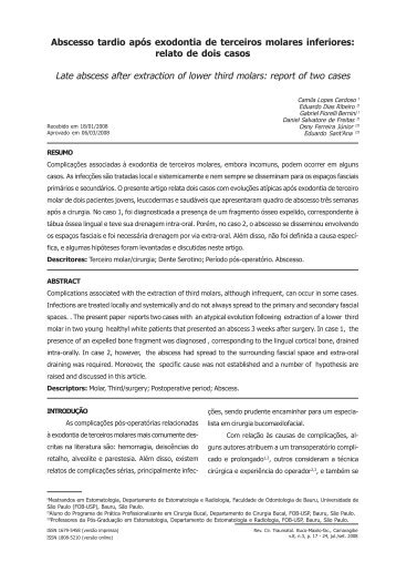 Abscesso tardio após exodontia de terceiros molares inferiores ...