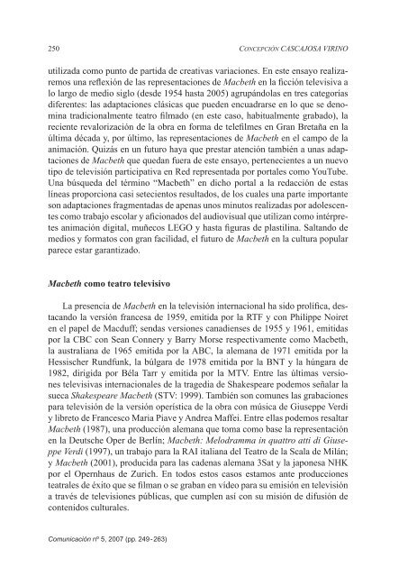 Macbeth catÃ³dico. Representaciones de la tragedia en televisiÃ³n