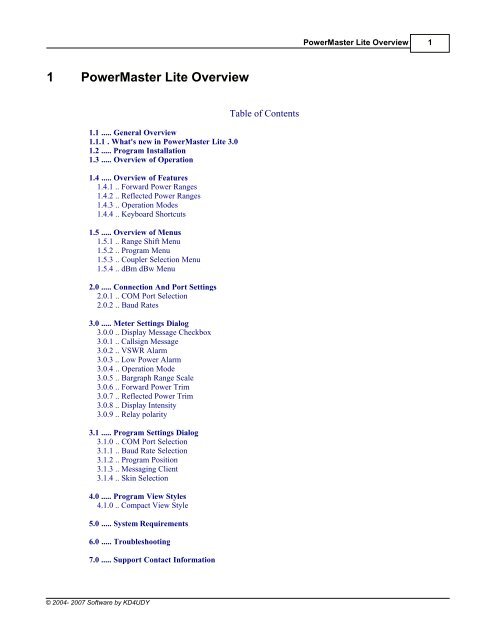 Powermaster Local Interface PowerMaster Lite 3.5 Users Guide - Array Solutions