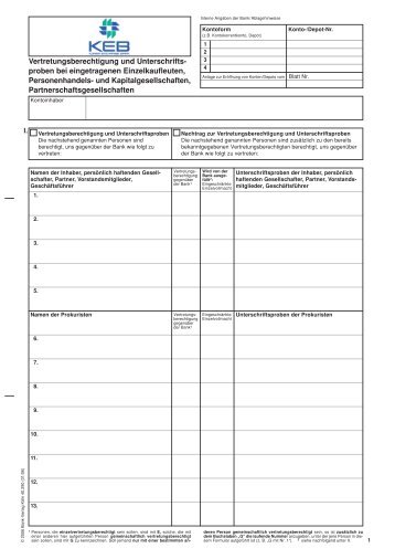 Vertretungsberechtigung und Unterschrifts- proben bei ...