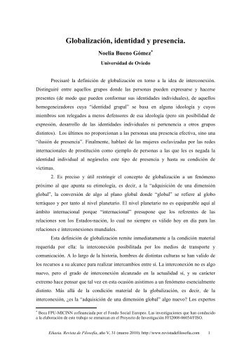 Noelia Bueno Gómez Globalización, identidad y presencia. - Eikasia