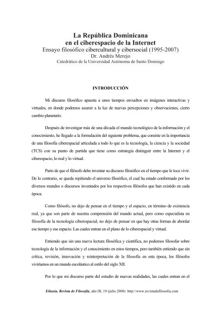 La República Dominicana en el ciberespacio de la Internet - Eikasia