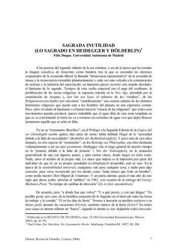 Sagrada inutilidad. (Lo sagrado en Heidegger y Hölderlin), Eikasia 2