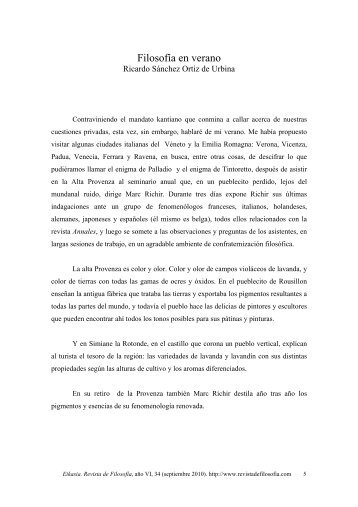 Ricardo Sánchez Ortiz de Urbina. Filosofía en verano, pp.5 ... - Eikasia