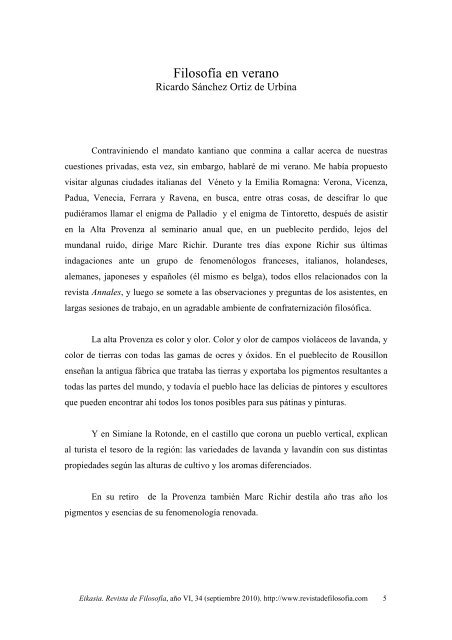 Ricardo Sánchez Ortiz de Urbina. Filosofía en verano, pp.5 ... - Eikasia