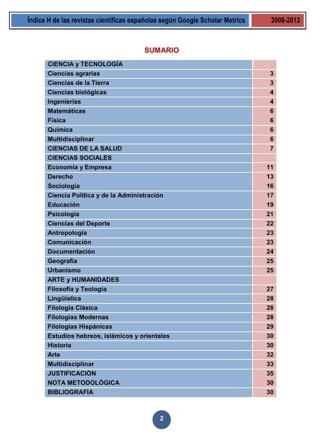 Índice H de las revistas científicas españolas según ... - Eikasia