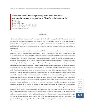 Derecho natural, derecho político y moralidad en Spinoza (un ...