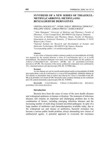 synthesis of a new series of thiazolyl- methyl(carbonyl ... - farmacia