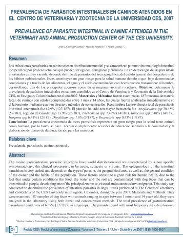 prevalence of parasitic intestinal in canine ... - Revista MVZ CES