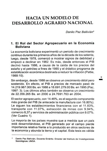 hacia un modelo de desarrollo agrario nacional - Revistas Bolivianas