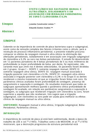 Anatomia inter-radicular dos molares inferiores - Revista Sobrape