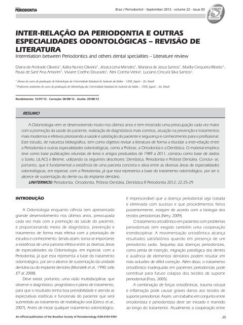 INTER-RELAÃÃO DA PERIODONTIA E OUTRAS ... - Revista Sobrape