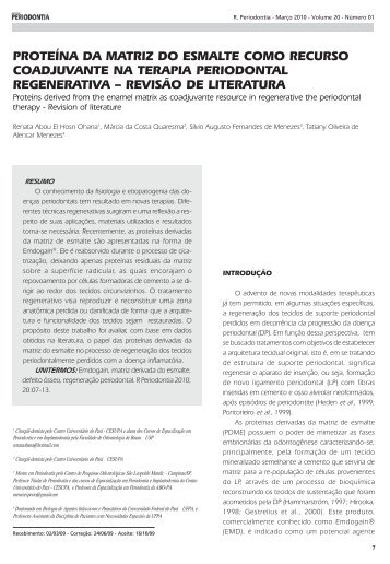 ProteÃ­na da Matriz do Esmalte como Recurso - Revista Sobrape