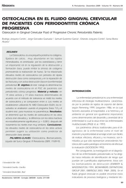 osteocalcina en el fluido gingival crevicular de ... - Revista Sobrape