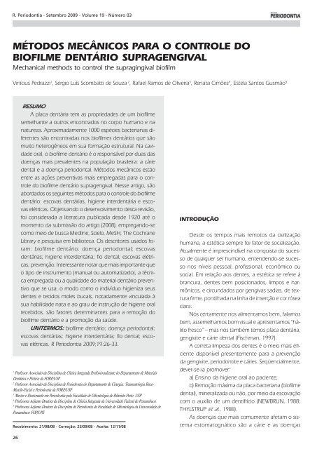 mÃ©todos mecÃ¢nicos para o controle do biofilme ... - Revista Sobrape