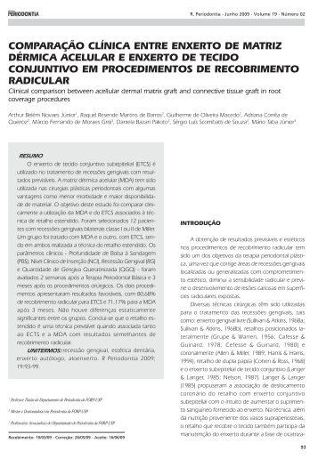 comparaÃ§Ã£o clÃ­nica entre enxerto de matriz ... - Revista Sobrape