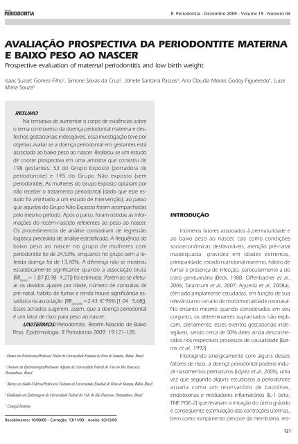 avaliaÃ§Ã£o prospectiva da periodontite materna e ... - Revista Sobrape