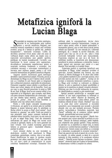 Metafizica igniforÄ la Lucian Blaga