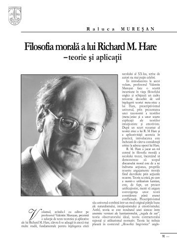 Filosofia moralÄ a lui Richard M. Hare. Teorie Åi aplicaÅ£ii
