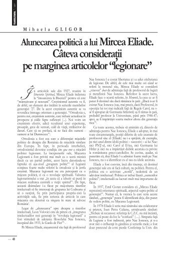 Alunecarea politicÄ a lui Mircea Eliade. CÃ¢teva consideraÅ£ii pe ...