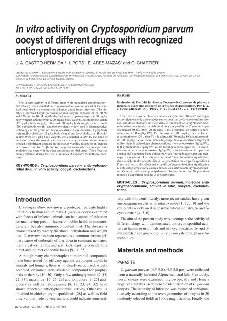 In vitro activity on Cryptosporidium parvum oocyst of ... - ResearchGate