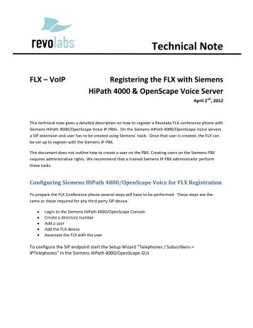 FLX2 VoIP Integration with Siemens HiPath 4000 ... - Revolabs