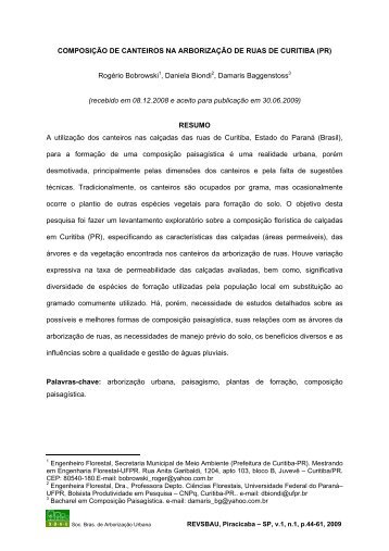 ComposiÃ§Ã£o de canteiros na arborizaÃ§Ã£o de ruas de Curitiba (PR)