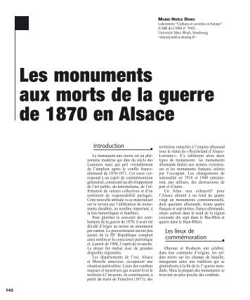 Les monuments aux morts de la guerre de 1870 en Alsace