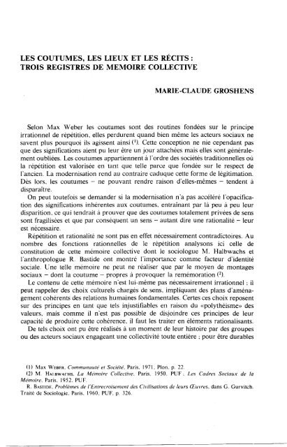 trois registres de memoire collective marie-claude groshens