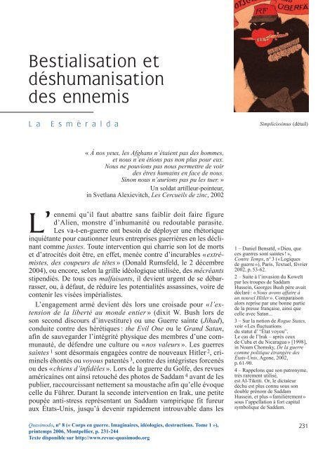 Bestialisation et dÃ©shumanisation des ennemis - Quasimodo