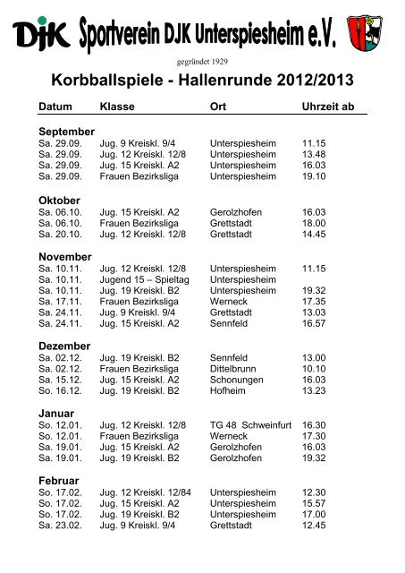Hallenrunde 2012/2013 Datum Klasse Ort ... - SV DJK Unterspiesheim