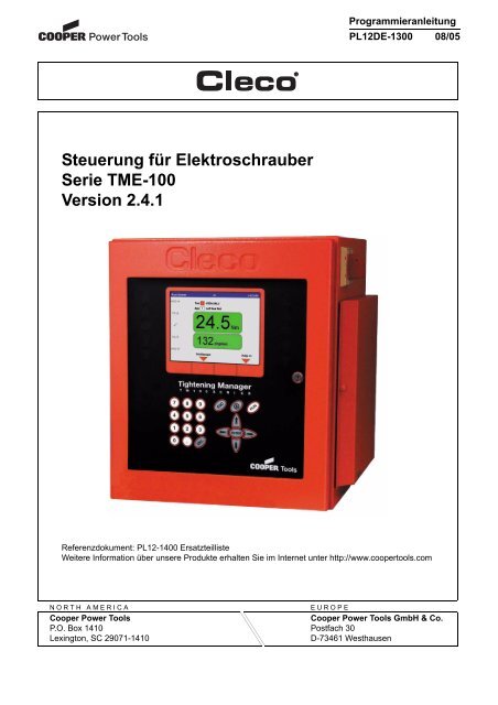 Steuerung für Elektroschrauber Serie TME-100 ... - Apex Tool Group