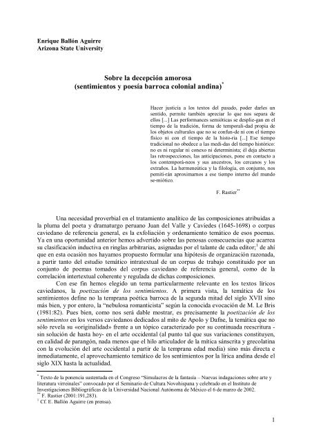 Sobre la decepciÃ³n amorosa (sentimientos y poesÃ­a barroca ... - Texto