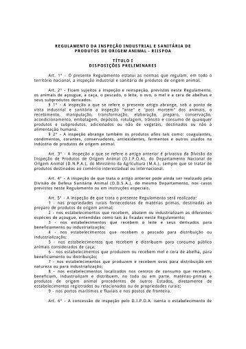 REGULAMENTO DA INSPEÇÃO INDUSTRIAL E SANITÁRIA DE ...