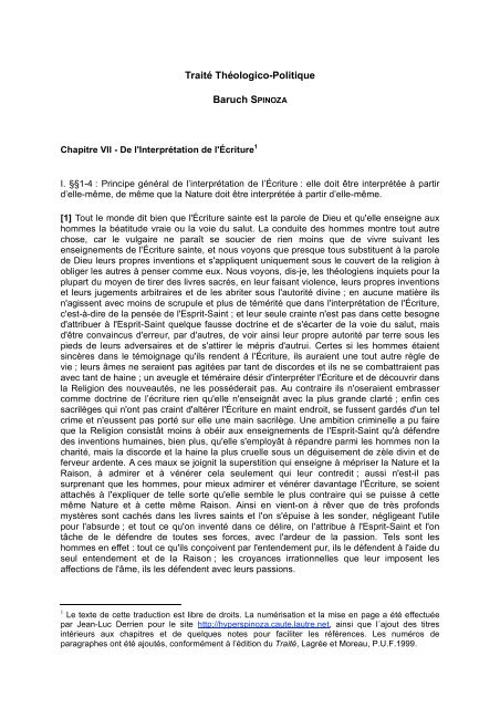 TraitÃ© ThÃ©ologico-Politique Baruch SPINOZA - Texto