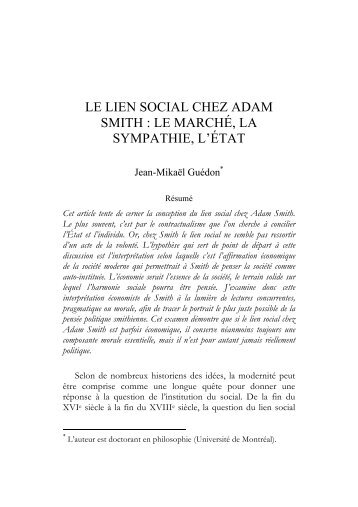 LE LIEN SOCIAL CHEZ ADAM SMITH : LE MARCHÃ, LA ... - Ithaque