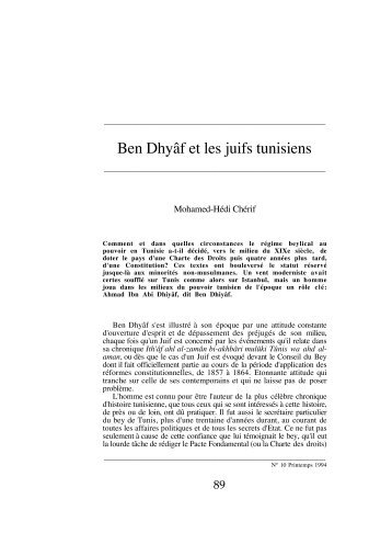 Ben DhyÃ¢f et les juifs tunisiens - Association des Revues Plurielles