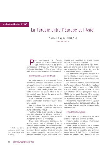 La Turquie entre l'Europe et l'Asie* - Association des Revues Plurielles