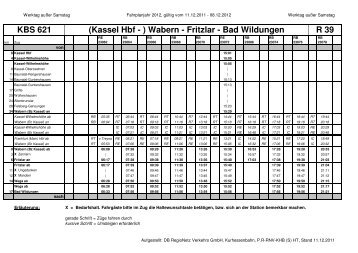 Fahrplan KBS 621-2012 Wabern - Bad Wildungen - Bahn