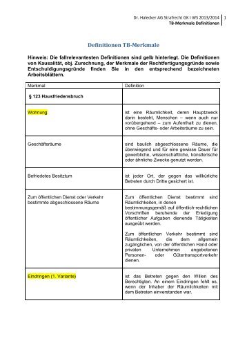 TB-Merkmale Definitionen