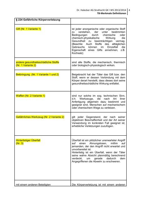 TB-Merkmale Definitionen