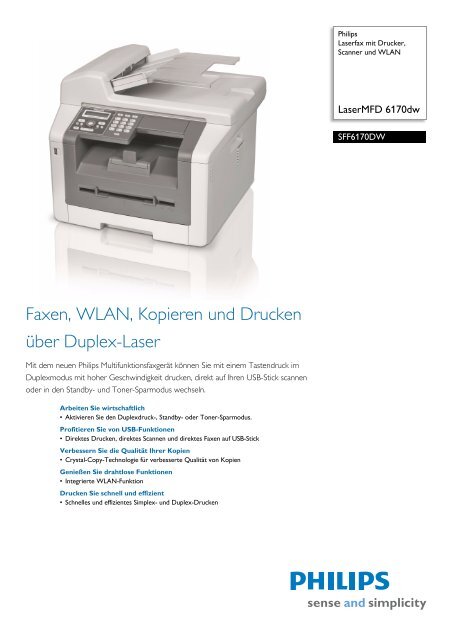 SFF6170DW/DEB Philips Laserfax mit Drucker, Scanner und WLAN