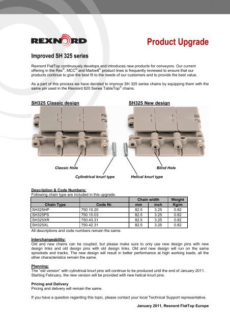 Improved SH 325 series - Rexnord FlatTop Europe