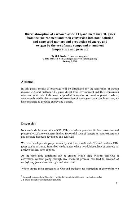 CO2 and CH4 absorption - Rex Research