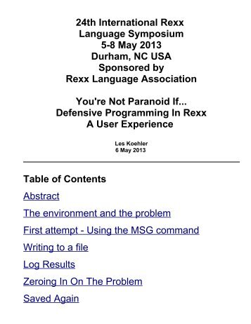 Defensive Programming with Rexx (pdf version) - The Rexx ...