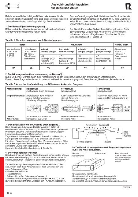 Auswahl- und Montagehilfen fÃ¼r DÃ¼bel und Anker - REYHER