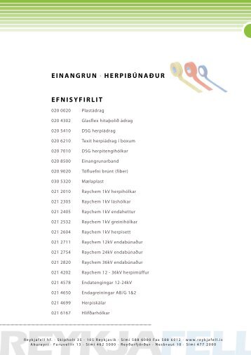 EFNISYFIRLIT EINANGRUN . HERPIBÃNAÃUR - Reykjafell