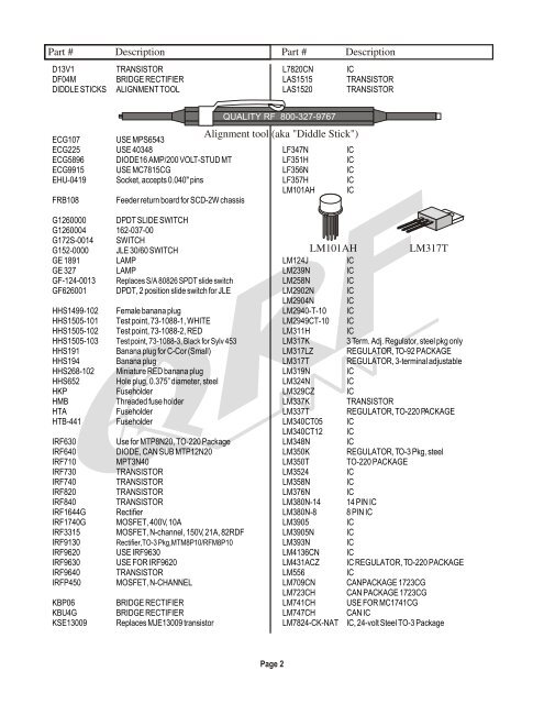 Part Description Part Part Description Part