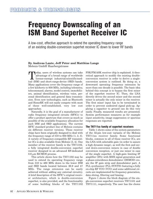 Frequency Downscaling of an ISM Band Superhet Receiver IC