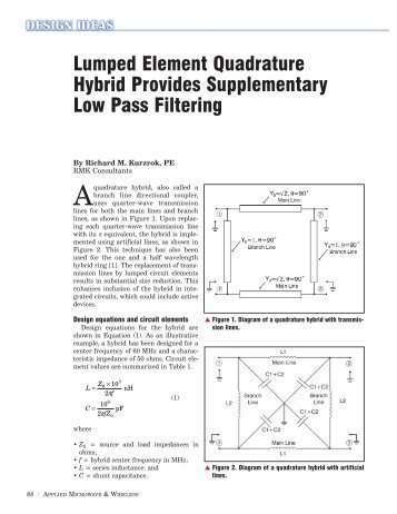 Lumped Element Quadrature Hybrid Provides Supplementary Low ...